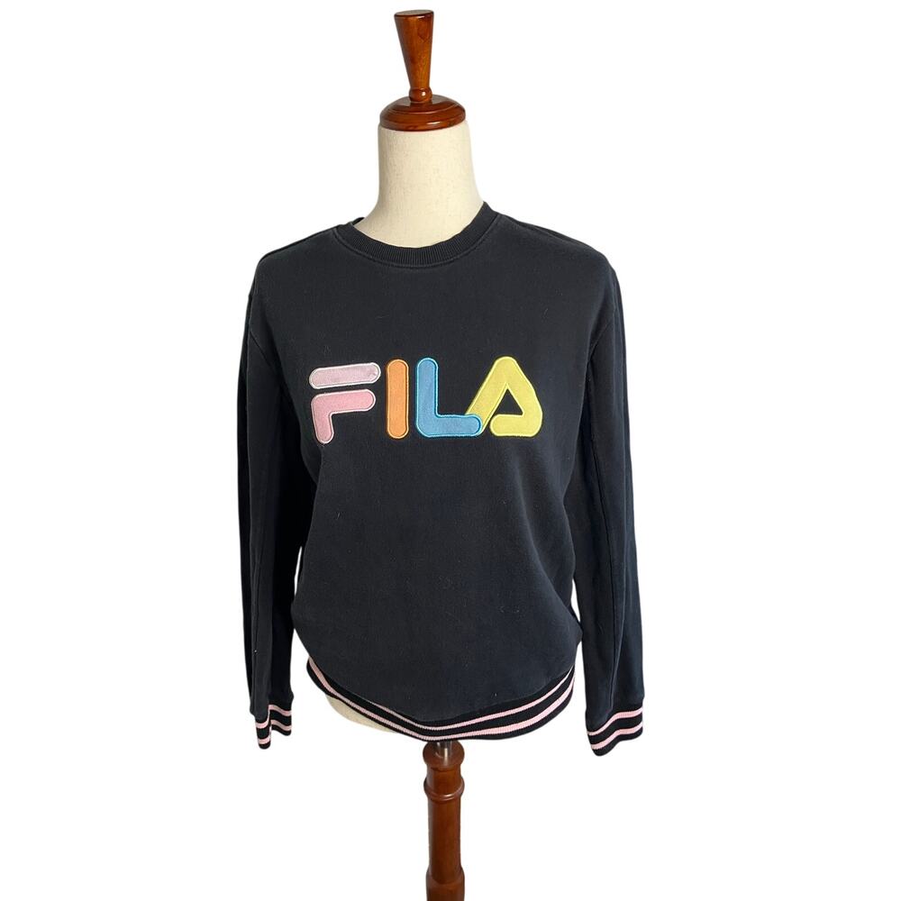 FILA Black Multicolor Embroidered Logo Sweatshirt Size M